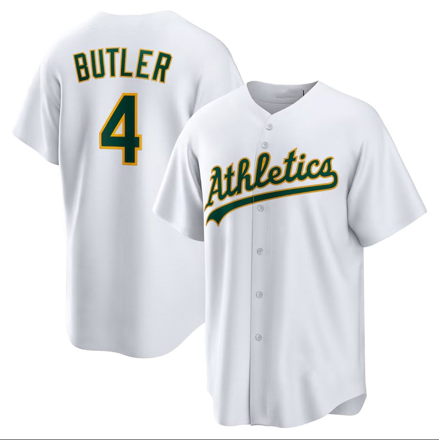 Oakland Athletics #4 Lawrence Butler Home Replica Jersey - White Stitched Baseball Jersey