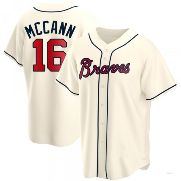 Atlanta Braves #16 Brian McCann Cream Alternate Jersey Stitches Baseball Jerseys
