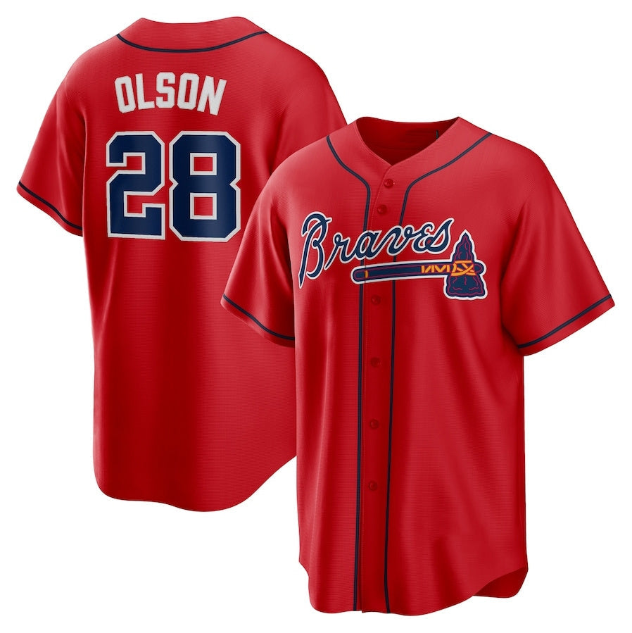 Atlanta Braves #28 Matt Olson Alternate Replica Player Jersey - Red Baseball Jerseys