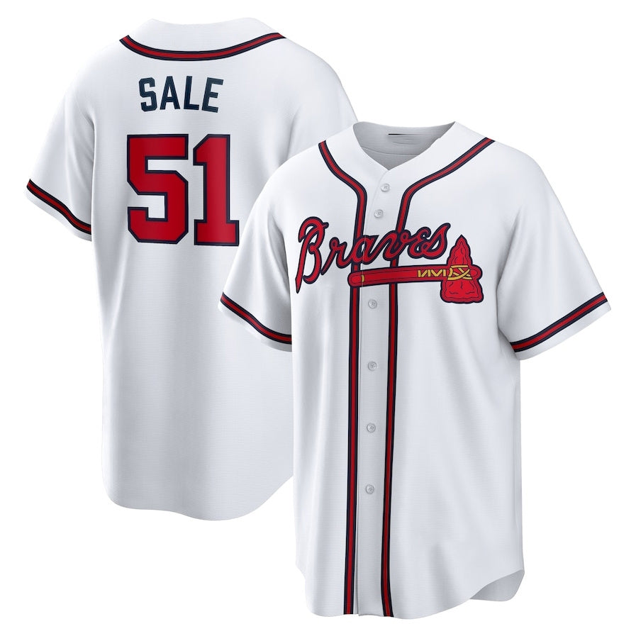 Atlanta Braves #51 Chris Sale Home Replica Jersey - White Baseball Jerseys