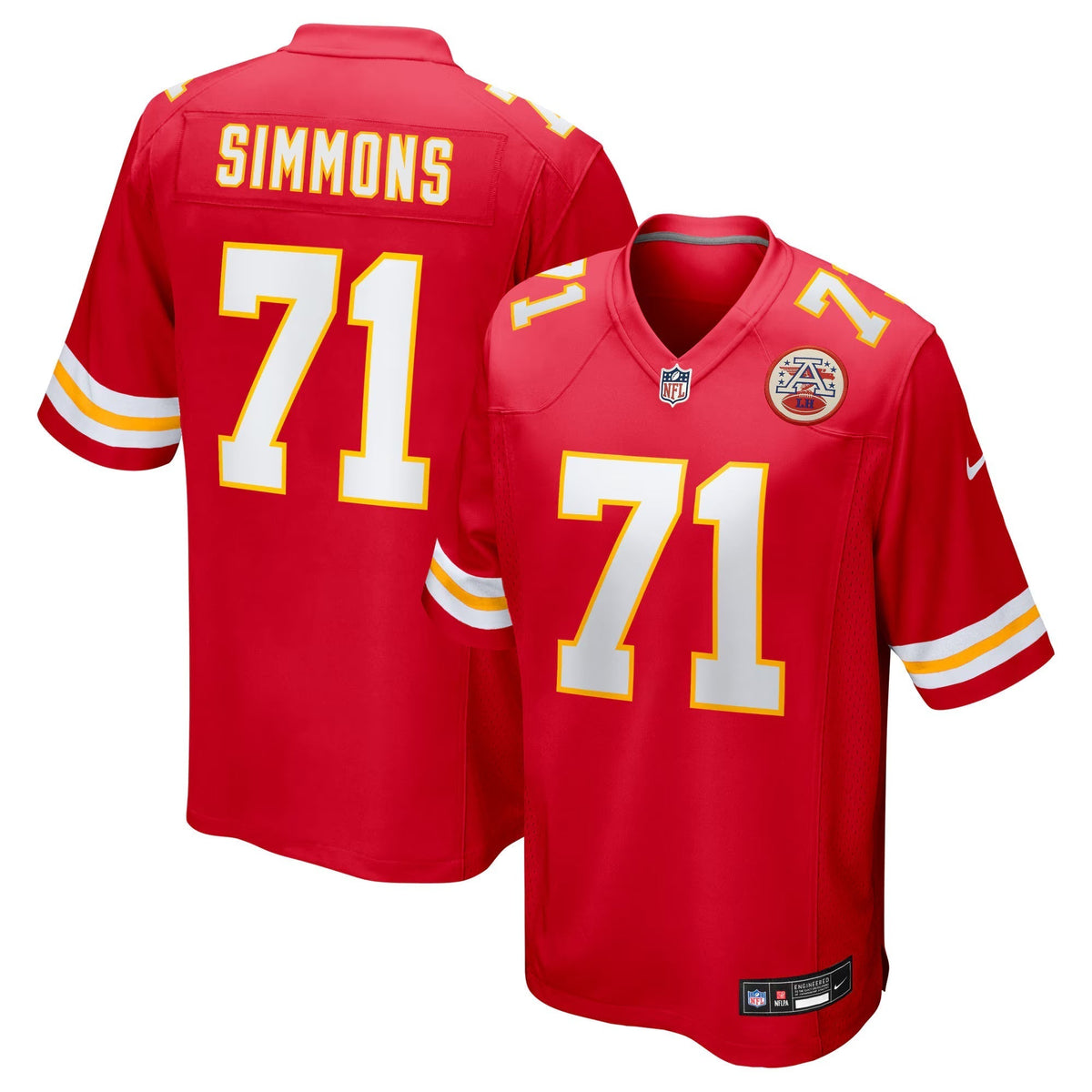 Kansas City Chiefs Josh Simmons Red 2025  Draft First Round Pick Game Jersey