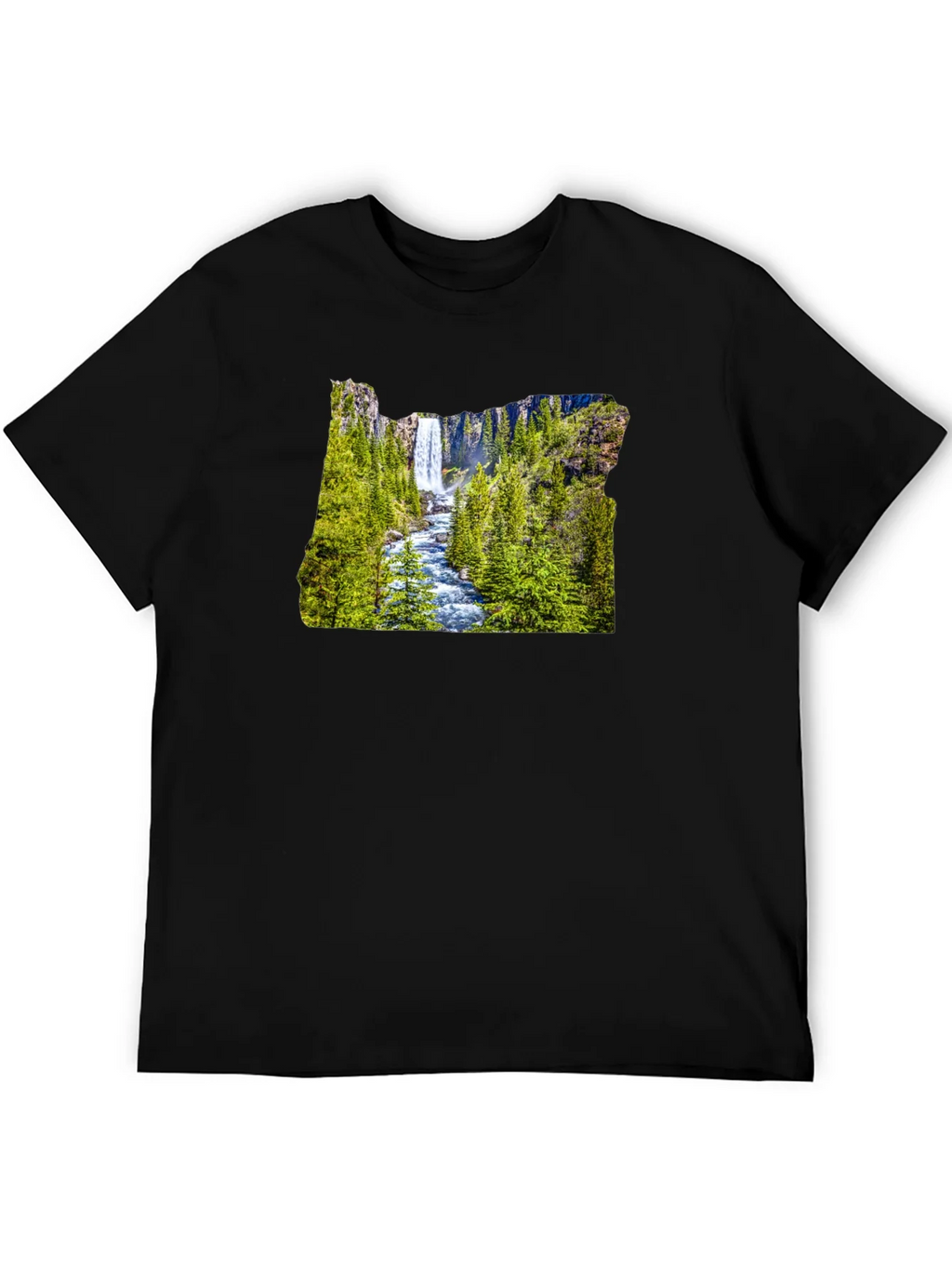 Oregon Waterfall Graphic Tee - Black Casual Shirt