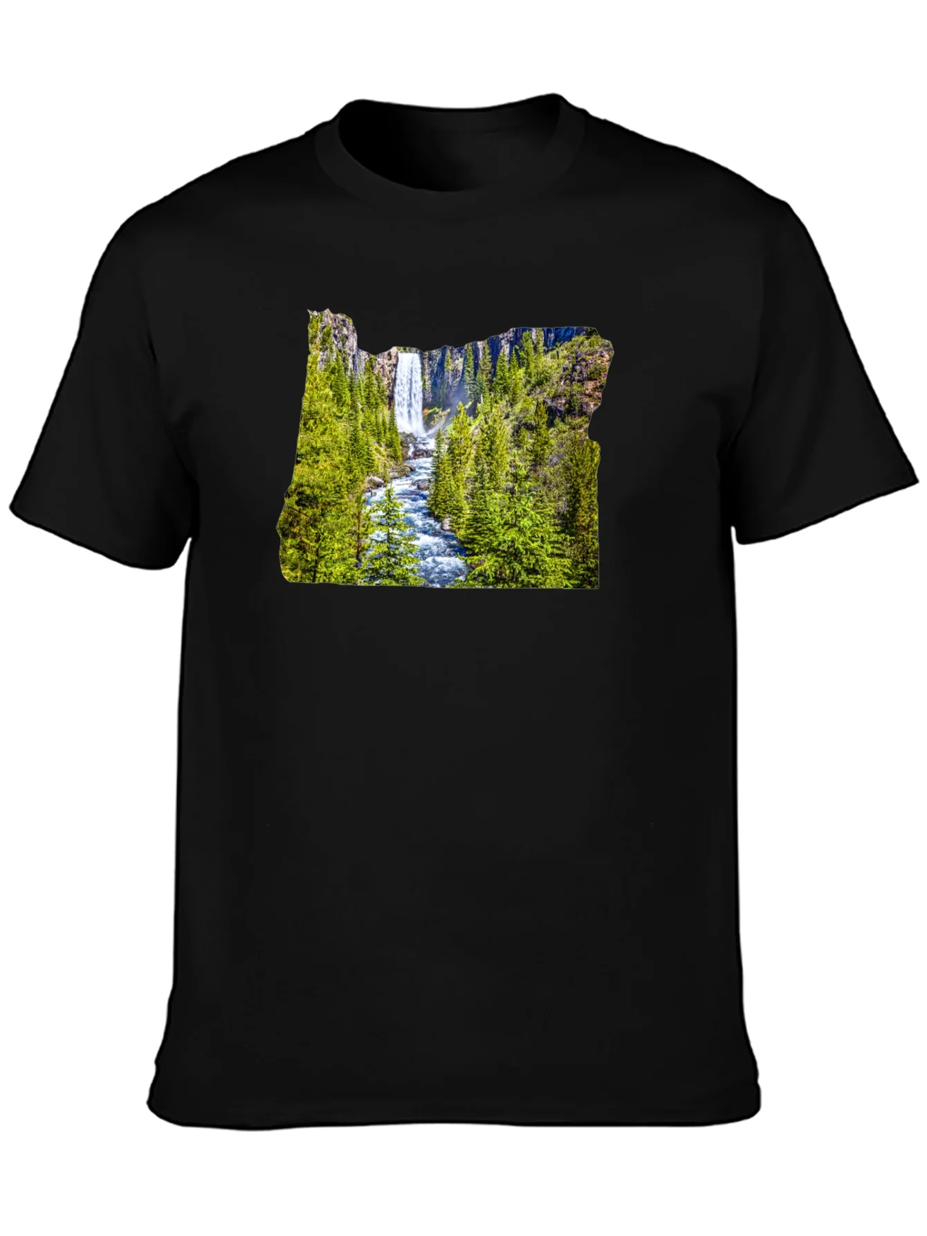 Oregon Waterfall Graphic Tee - Black Casual Shirt
