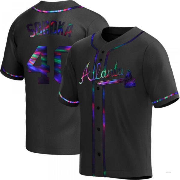 Atlanta Braves #40 Mike Soroka Black Holographic Alternate Jersey Stitches Baseball Jerseys