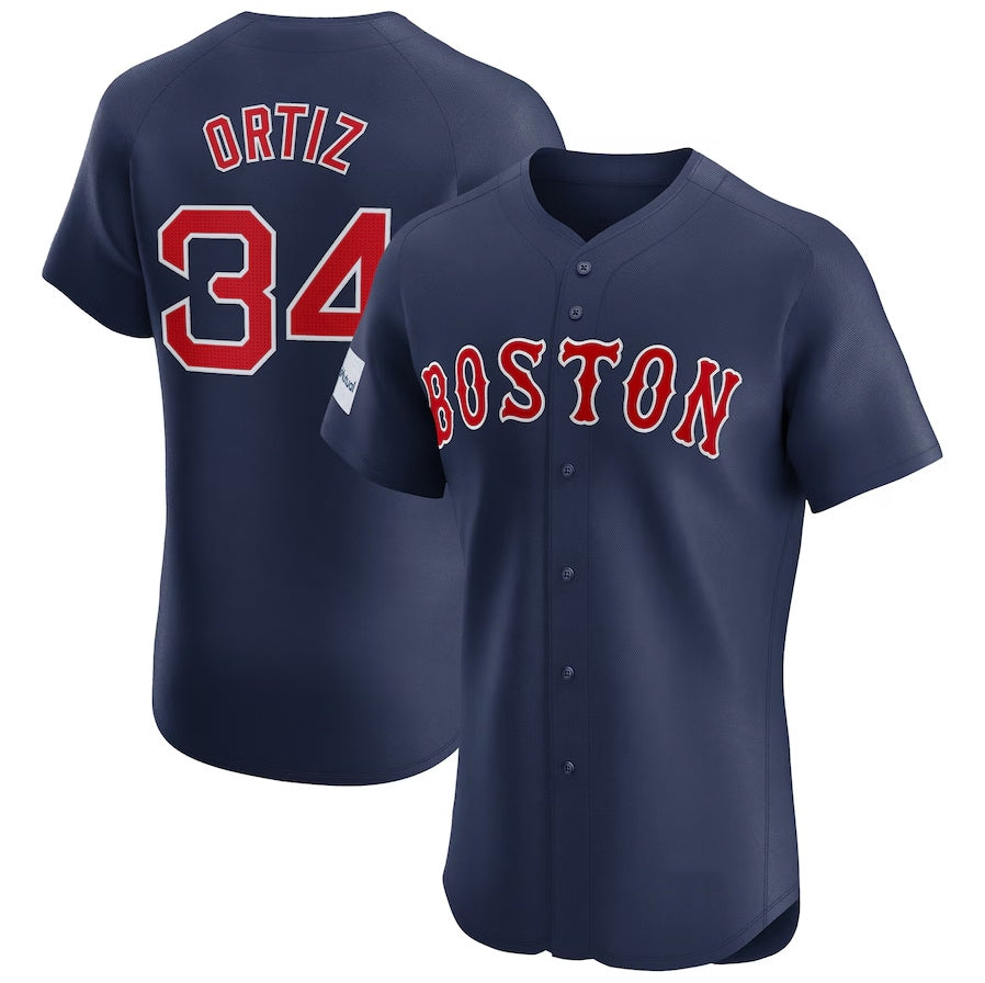 Boston Red Sox #34 David Ortiz Alternate Elite Sponsor Patch Player Jersey - Navy Stitched Baseball Jersey