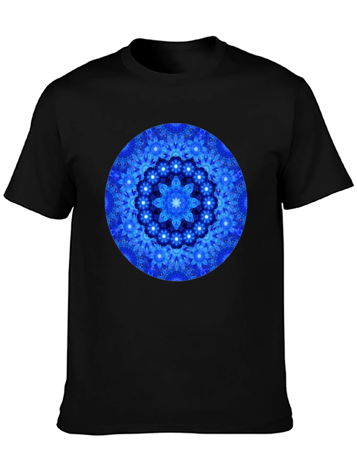 Blue Mandala Graphic Print Black T-Shirt