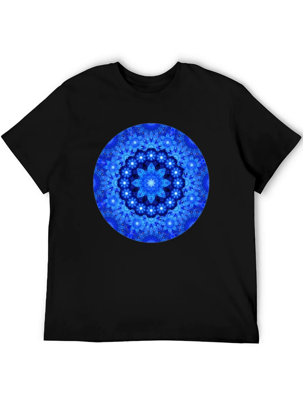 Blue Mandala Graphic Print Black T-Shirt