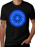 Blue Mandala Graphic Print Black T-Shirt