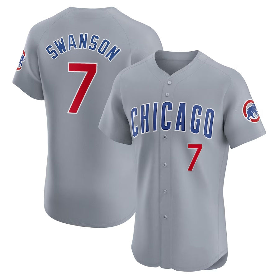 Chicago Cubs #7 Dansby Swanson Road Elite Player Jersey - Gray Stitched Baseball Jersey