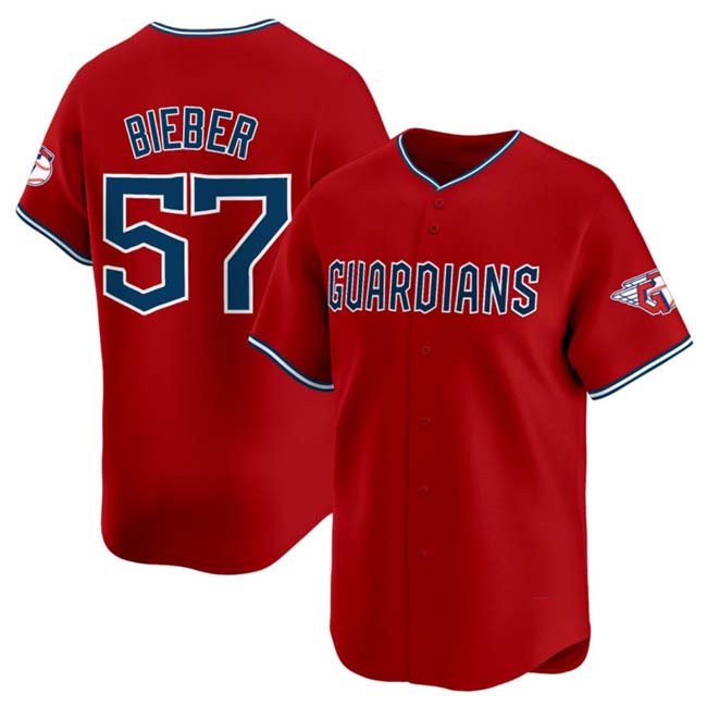 Cleveland Guardians #57 Shane Bieber Red Alternate Limited Stitched Baseball Jersey