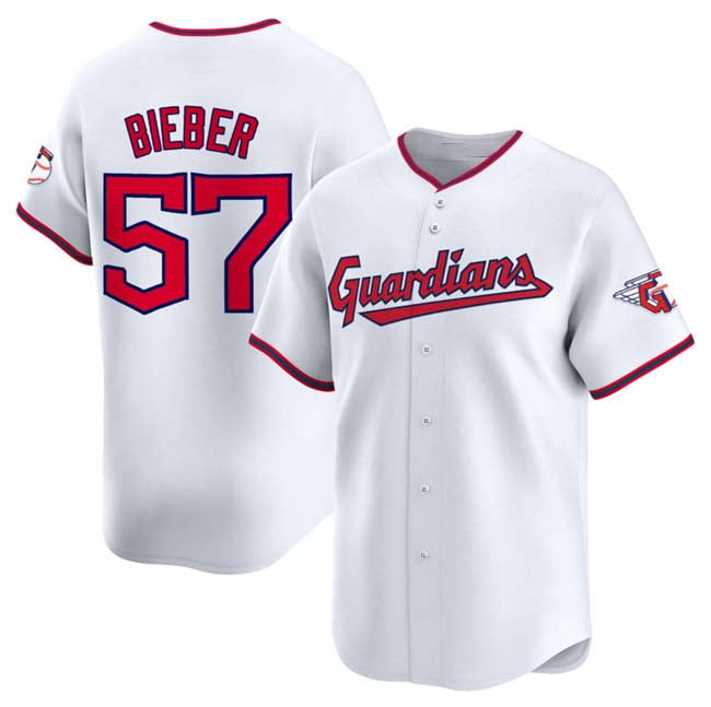 Cleveland Guardians #57 Shane Bieber White Home Limited Stitched Baseball Jersey