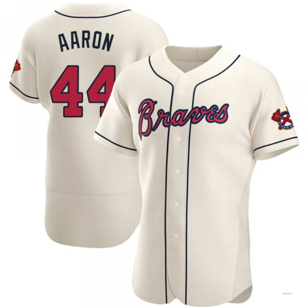 Atlanta Braves #44 Hank Aaron Cream Alternate Jersey Stitches Baseball Jerseys