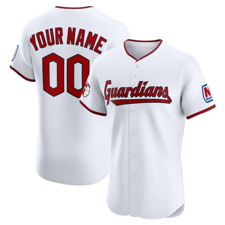 Custom Cleveland Guardians Home Elite Sponsor Patch Jersey C White Stitched Baseball Jerseys