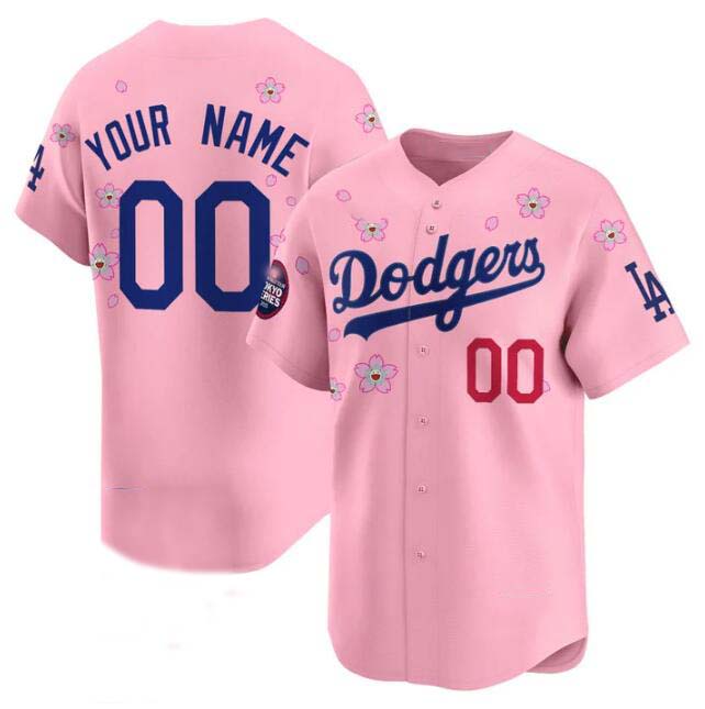 Custom Los Angeles Dodgers Active Player Pink 2025 Tokyo Series Limited Stitched Baseball Jersey
