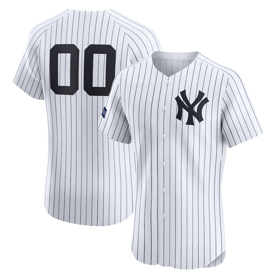 Custom New York Yankees Home Elite Sponsor Patch Jersey C White Stitched Baseball Jersey