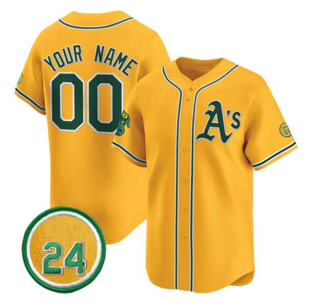 Custom Oakland Athletics Active Player Gold Rickey Henderson Patch Vapor Premier Limited Stitched Baseball Jersey
