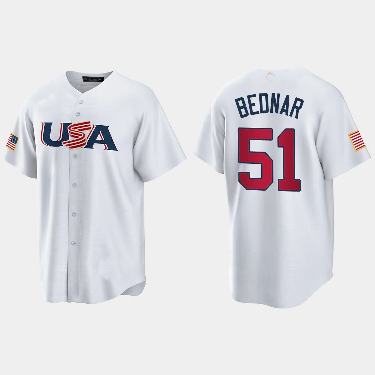 #51 DAVID BEDNAR PITTSBURGH PIRATES 2023 WORLD BASEBALL CLASSIC USA REPLICA JERSEY C WHITE Stitches Baseball Jerseys