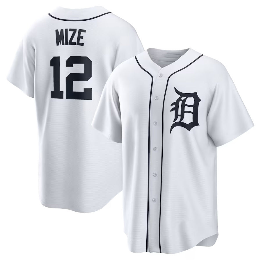 Detroit Tigers #12 Casey Mize Home Replica Jersey - White Stitched Baseball Jersey