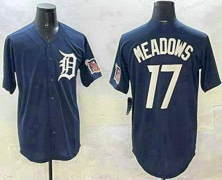 Detroit Tigers #17 Parker Meadows Navy With Patch Cool Base Stitched Baseball Jerseys