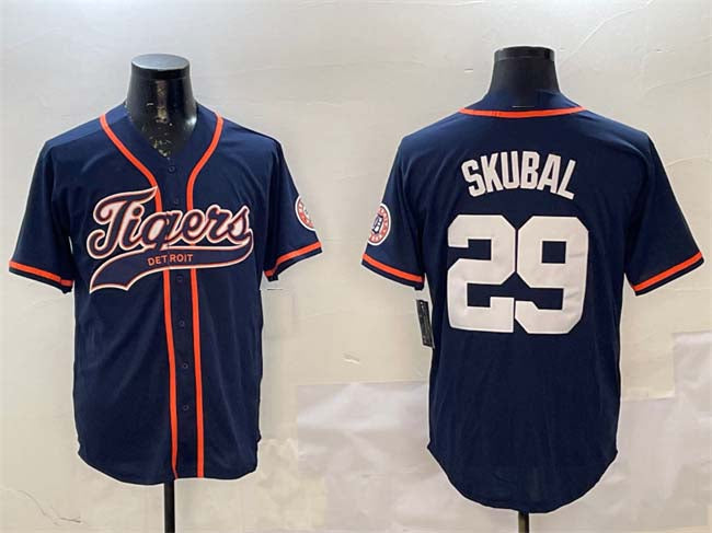 Detroit Tigers #29 Tarik Skubal Navy With Patch Cool Base Stitched Baseball Jersey