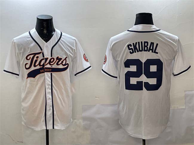 Detroit Tigers #29 Tarik Skubal White With Patch Cool Base Stitched Baseball Jersey