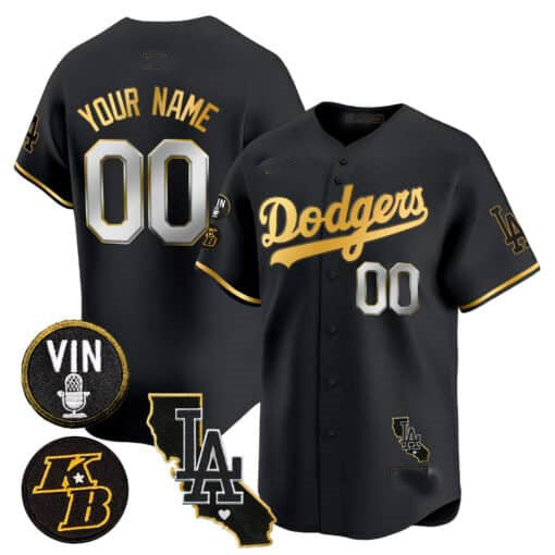 Custom Los Angeles Dodgers Vin Patch & Kobe Bryant Gold Trim Vapor Premier Limited V2 ¨C All Stitched Baseball Jersey