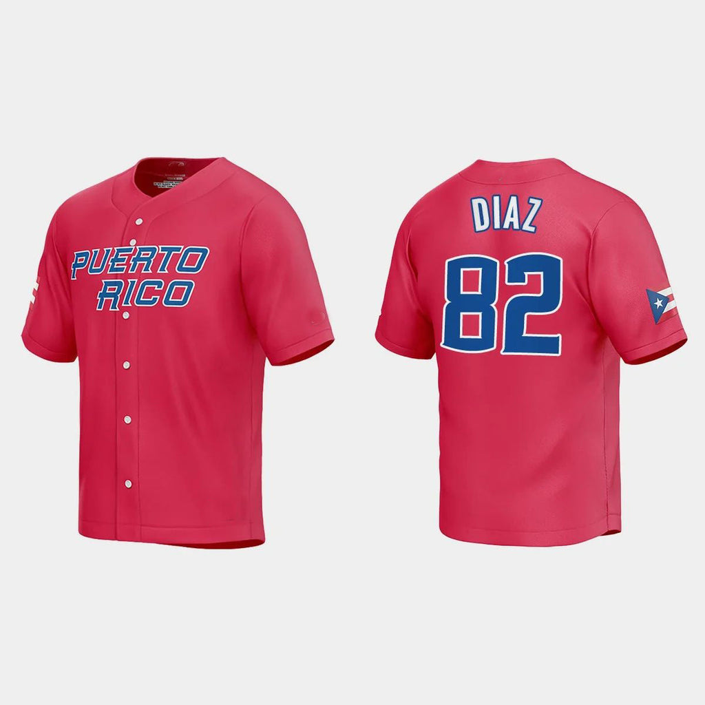#82 EDWIN DIAZ PUERTO RICO BASEBALL 2023 WORLD BASEBALL CLASSIC JERSEY C RED. Stitches Baseball Jerseys