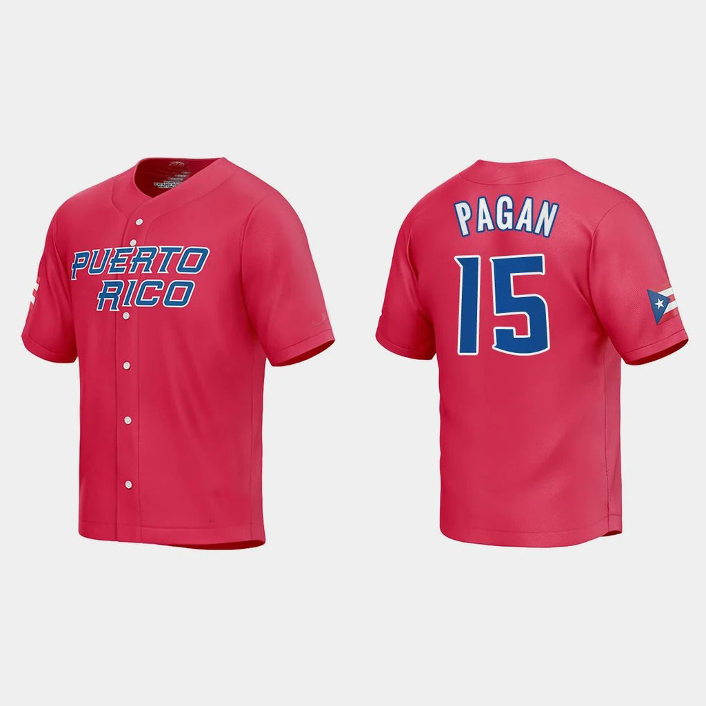 #15 EMILIO PAGAN PUERTO RICO BASEBALL 2023 WORLD BASEBALL CLASSIC JERSEY C RED Stitches Baseball Jerseys