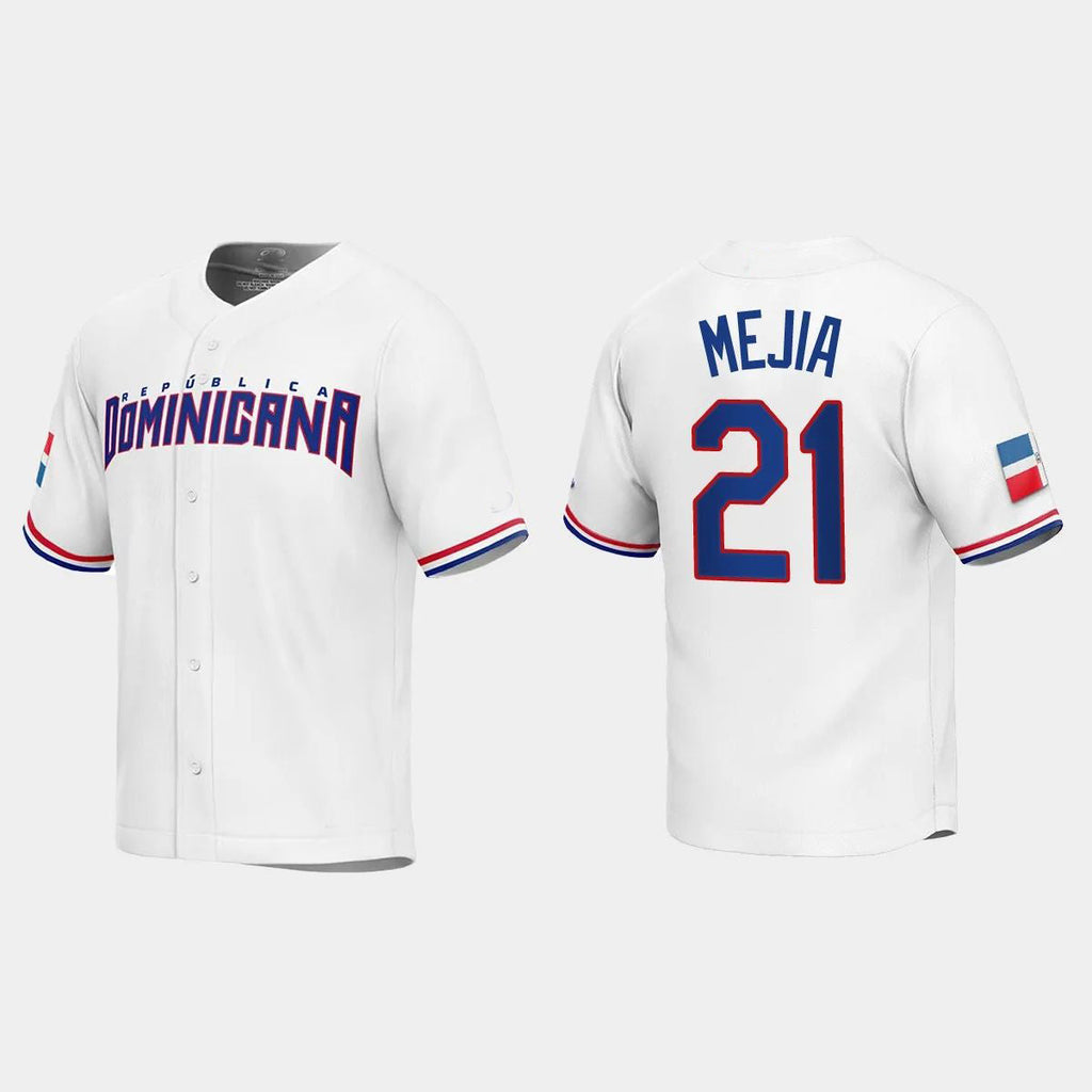 #21 FRANCISCO MEJIA DOMINICAN REPUBLIC BASEBALL 2023 WORLD BASEBALL CLASSIC REPLICA JERSEY C WHITE Stitches Baseball Jerseys