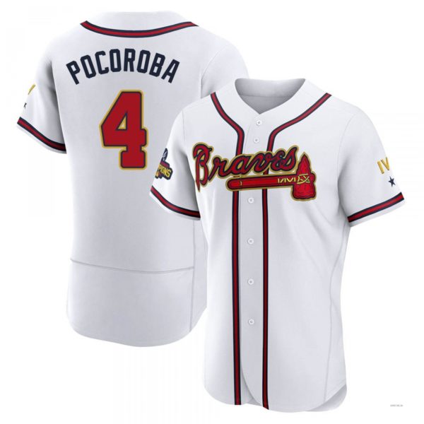 Atlanta Braves #4 Biff Pocoroba Gold White 2022 Program Jersey Stitches Baseball Jerseys