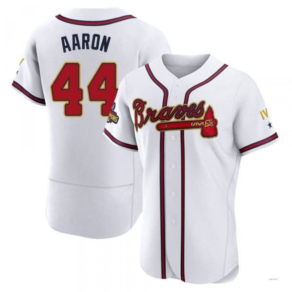 Atlanta Braves #44 Hank Aaron Gold White 2022 Program Stitches Baseball Jerseys
