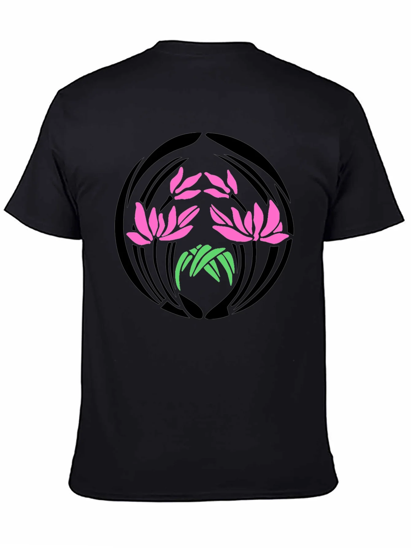 Floral Lotus Graphic Print Black T-Shirt