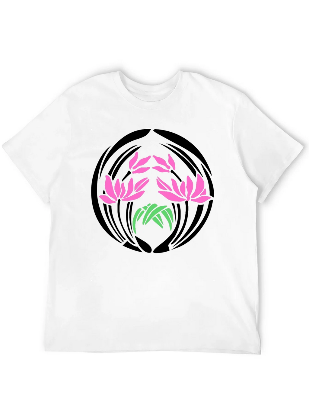 Floral Lotus Graphic Print Black T-Shirt