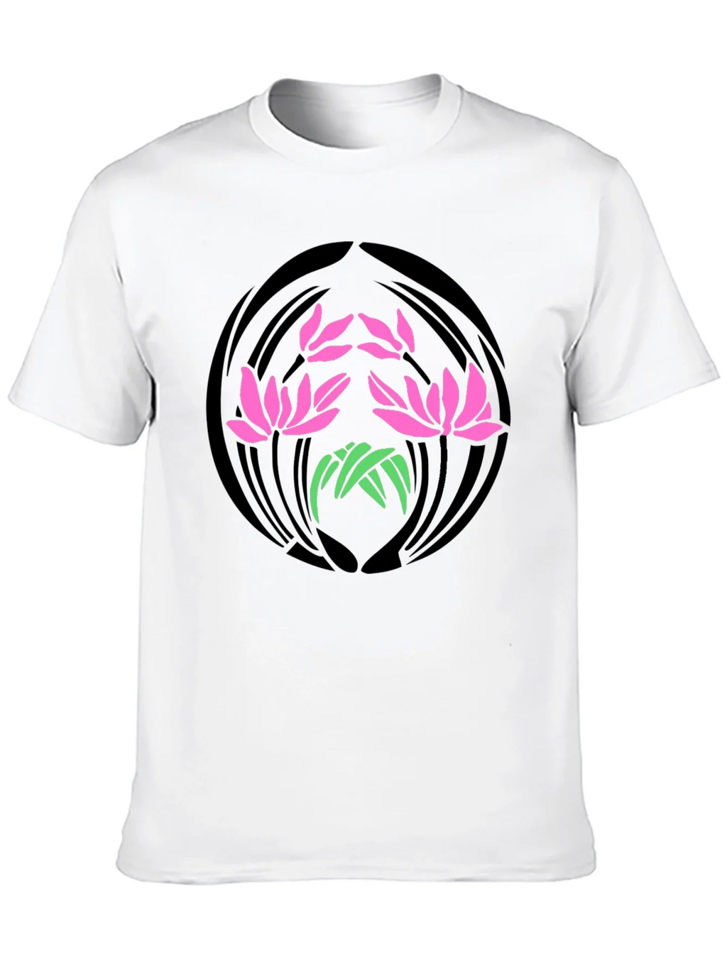 Floral Lotus Graphic Print Black T-Shirt