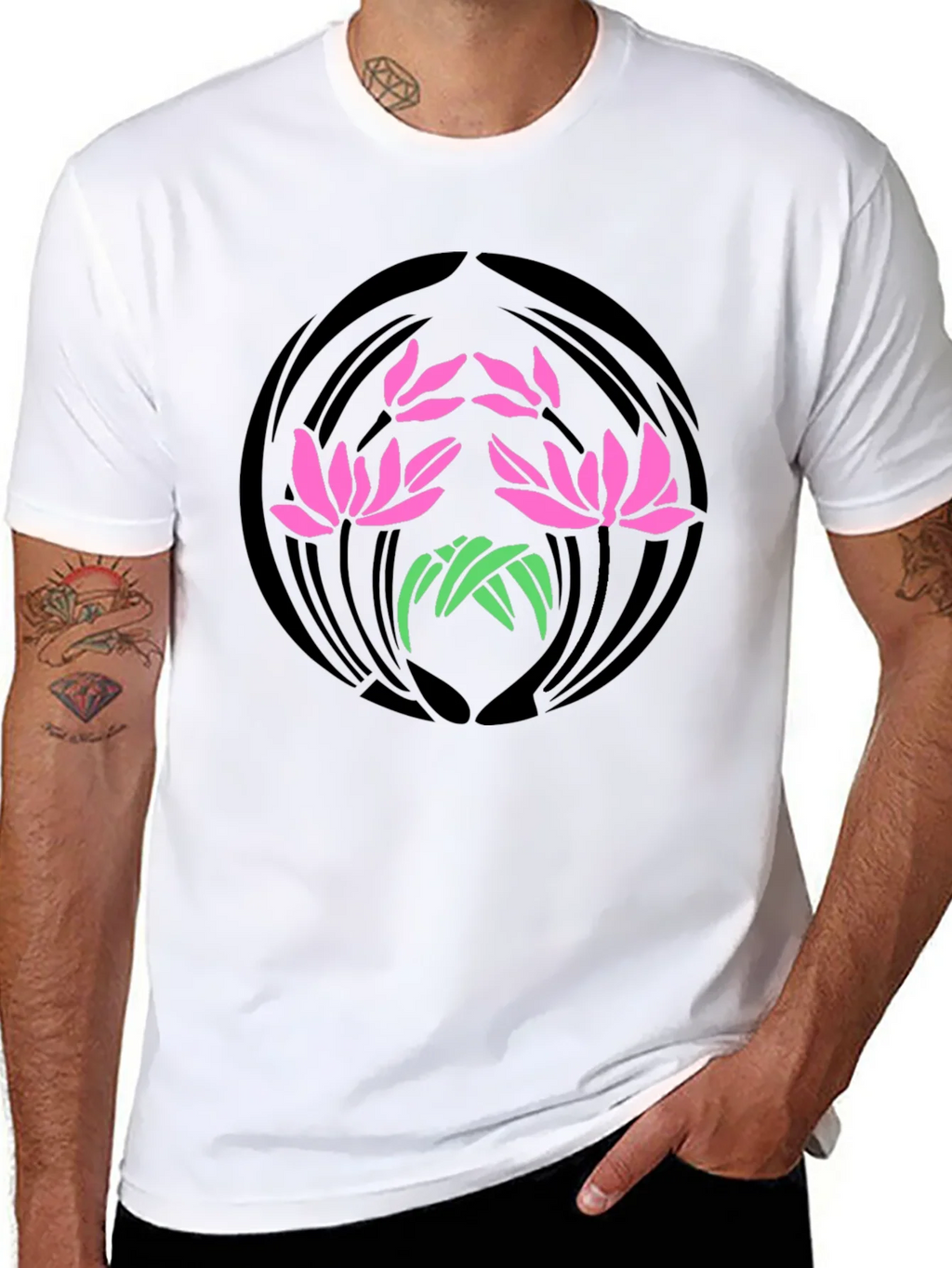 Floral Lotus Graphic Print Black T-Shirt