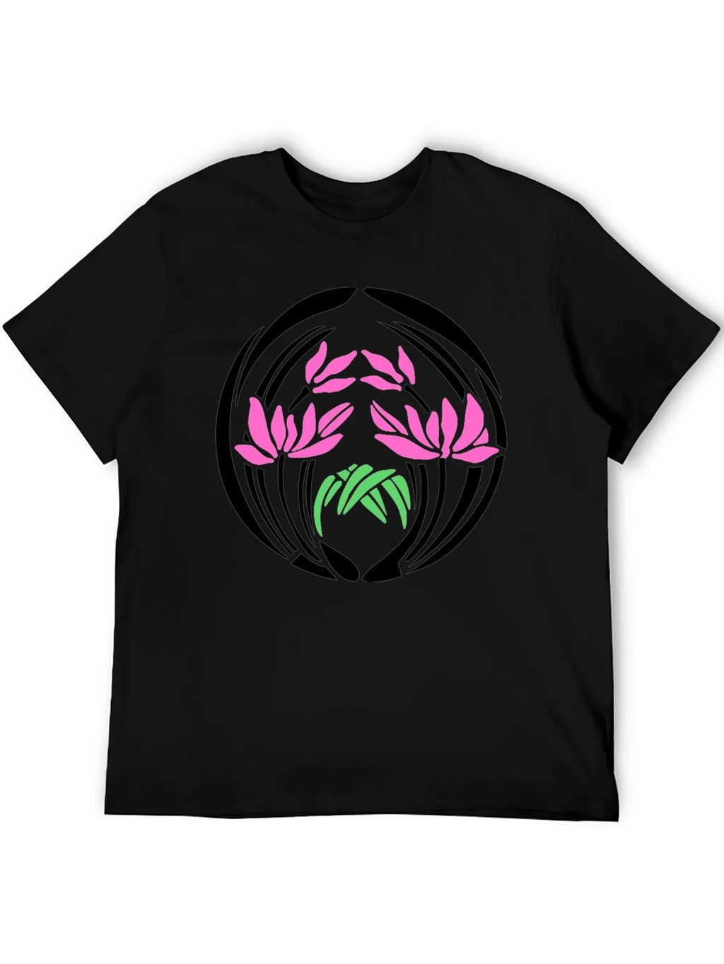Floral Lotus Graphic Print Black T-Shirt