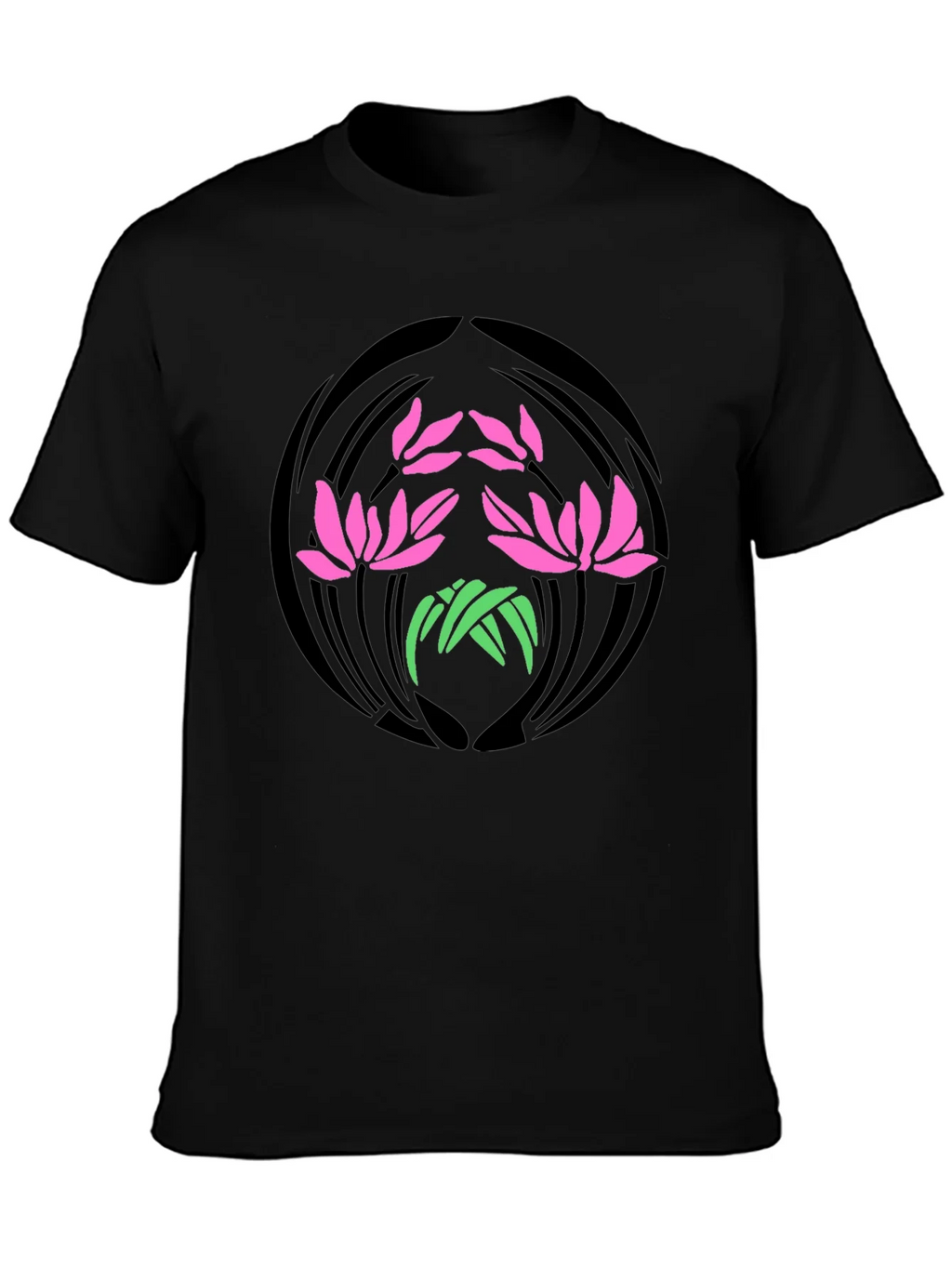 Floral Lotus Graphic Print Black T-Shirt
