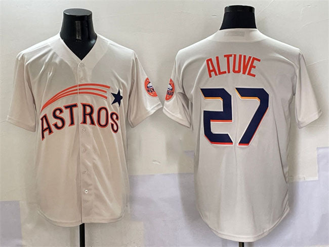 Houston Astros #27 Jose Altuve Cream Throwback Cooperstown Collection Limited Stitched Baseball Jersey