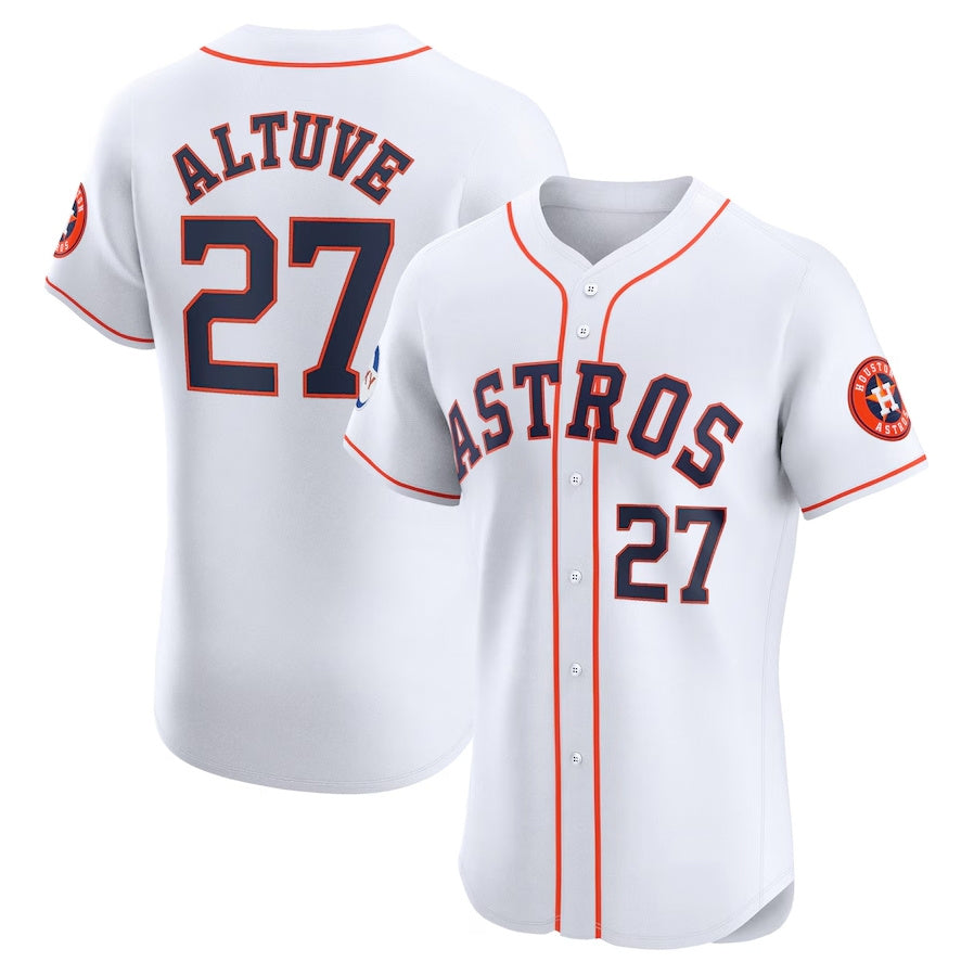 Houston Astros #27 Jose Altuve Home Elite Sponsor Patch Player Jersey - White Stitched Baseball Jersey