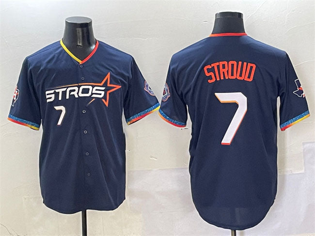 Houston Astros #7 C.J. Stroud Navy 2025 City Connect With Texas Patch Limited Stitched Baseball Jersey