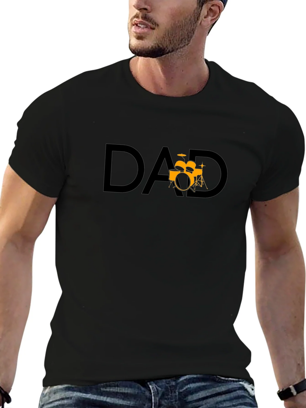 Dad Drum Set Graphic T-Shirt - Black Cotton Tee