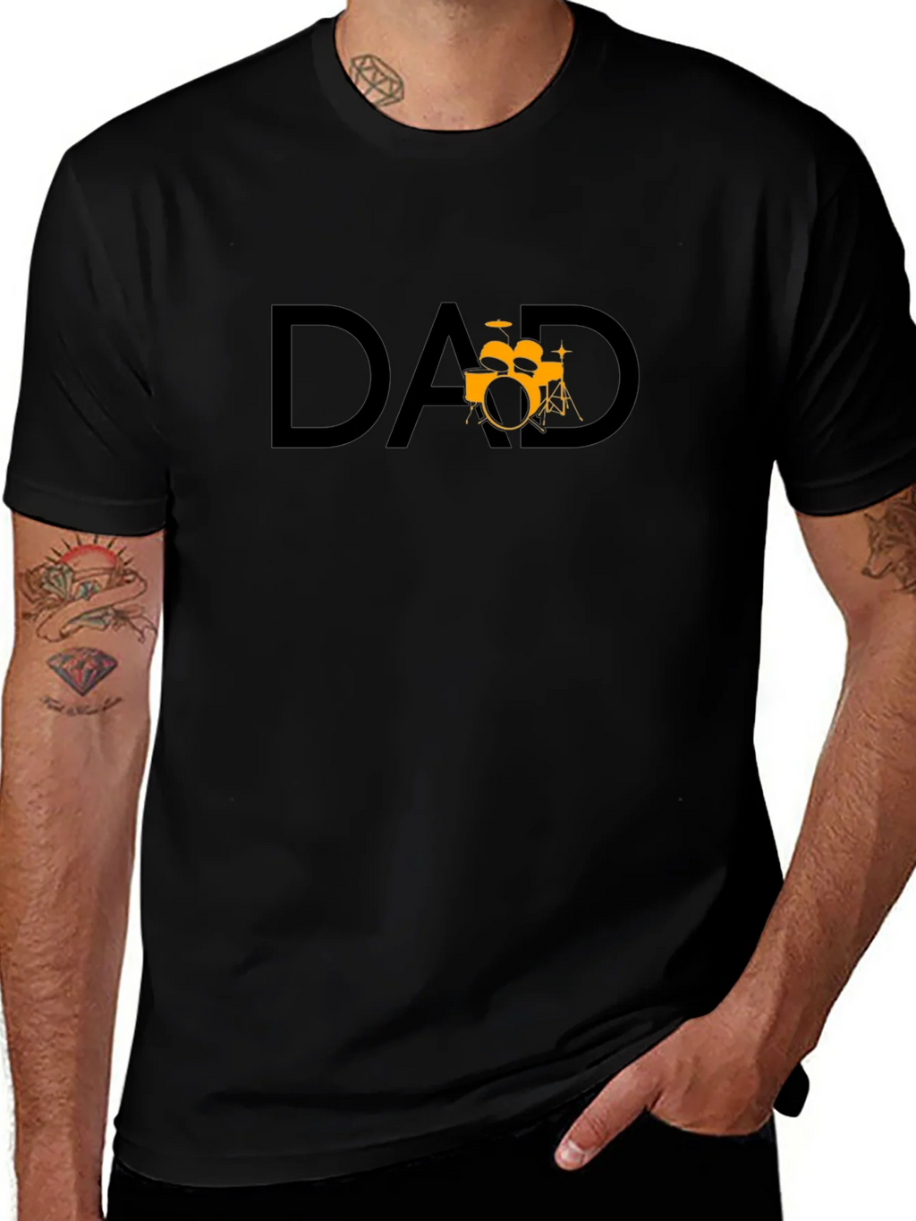 Dad Drum Set Graphic T-Shirt - Black Cotton Tee
