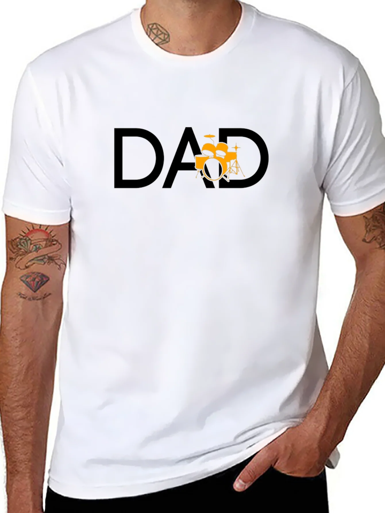 Dad Drum Set Graphic T-Shirt - Black Cotton Tee