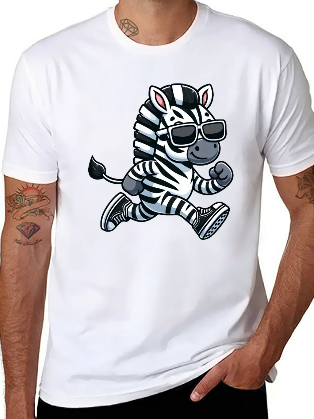Cool Zebra Running T-Shirt - Black Cotton Graphic Tee