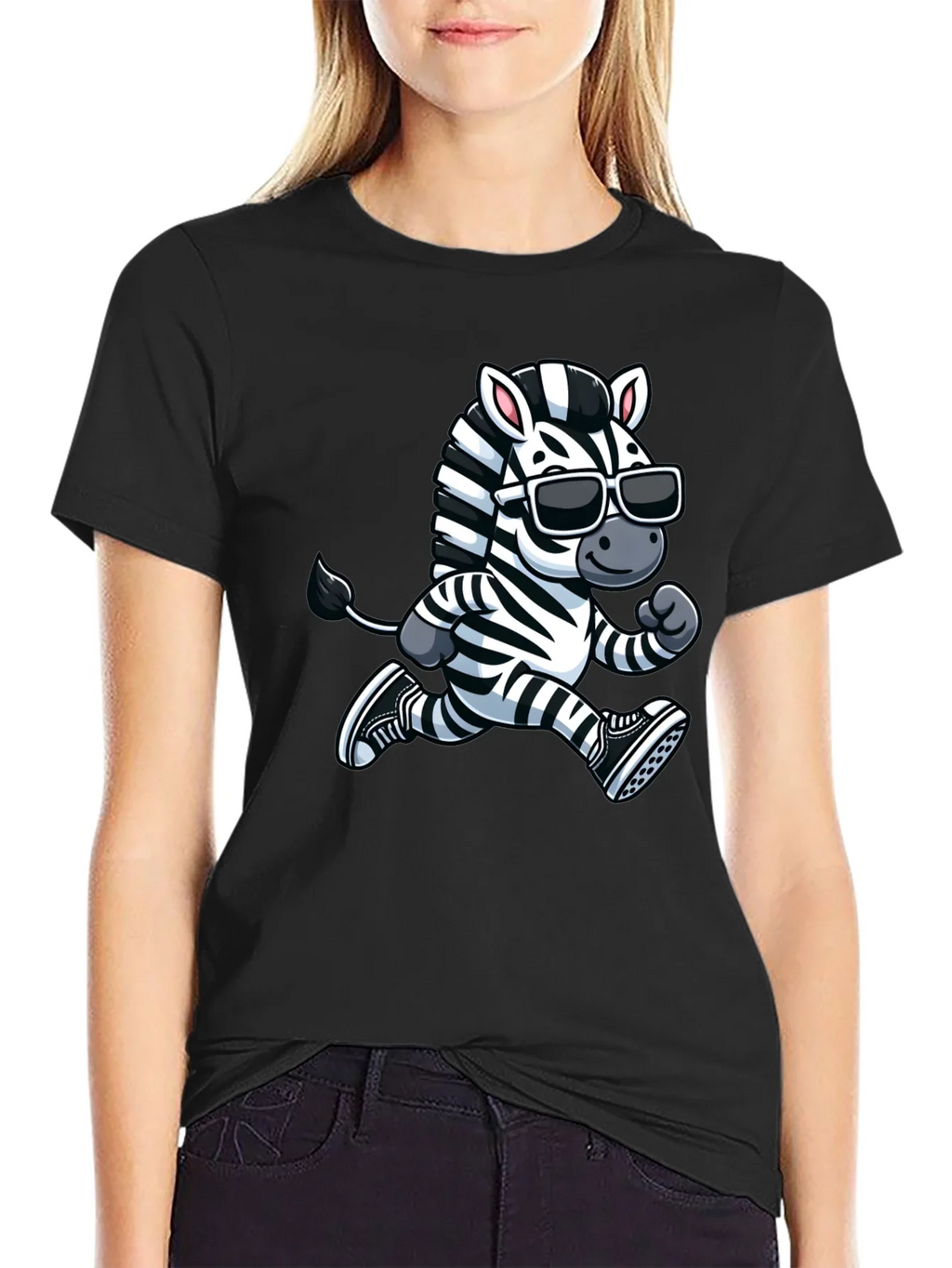 Cool Zebra Running T-Shirt - Black Cotton Graphic Tee