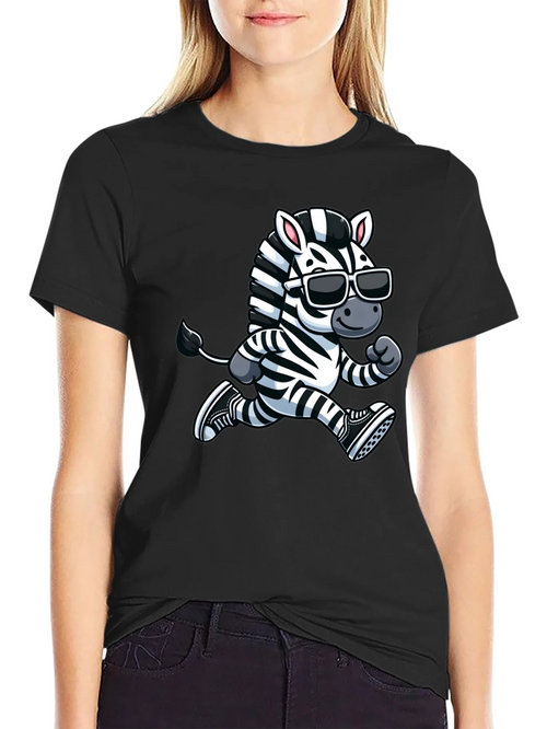 Cool Zebra Running T-Shirt - Black Cotton Graphic Tee