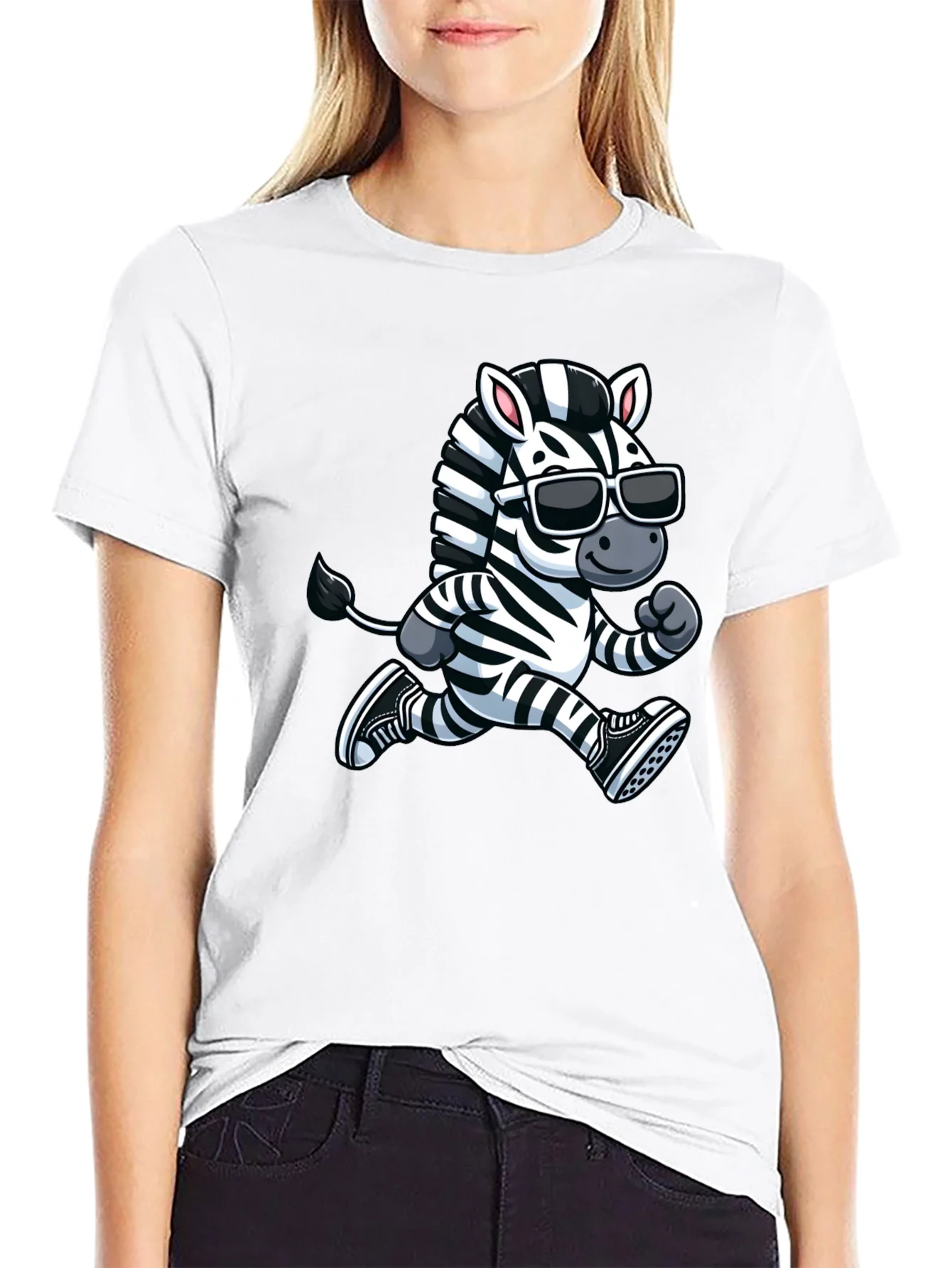 Cool Zebra Running T-Shirt - Black Cotton Graphic Tee