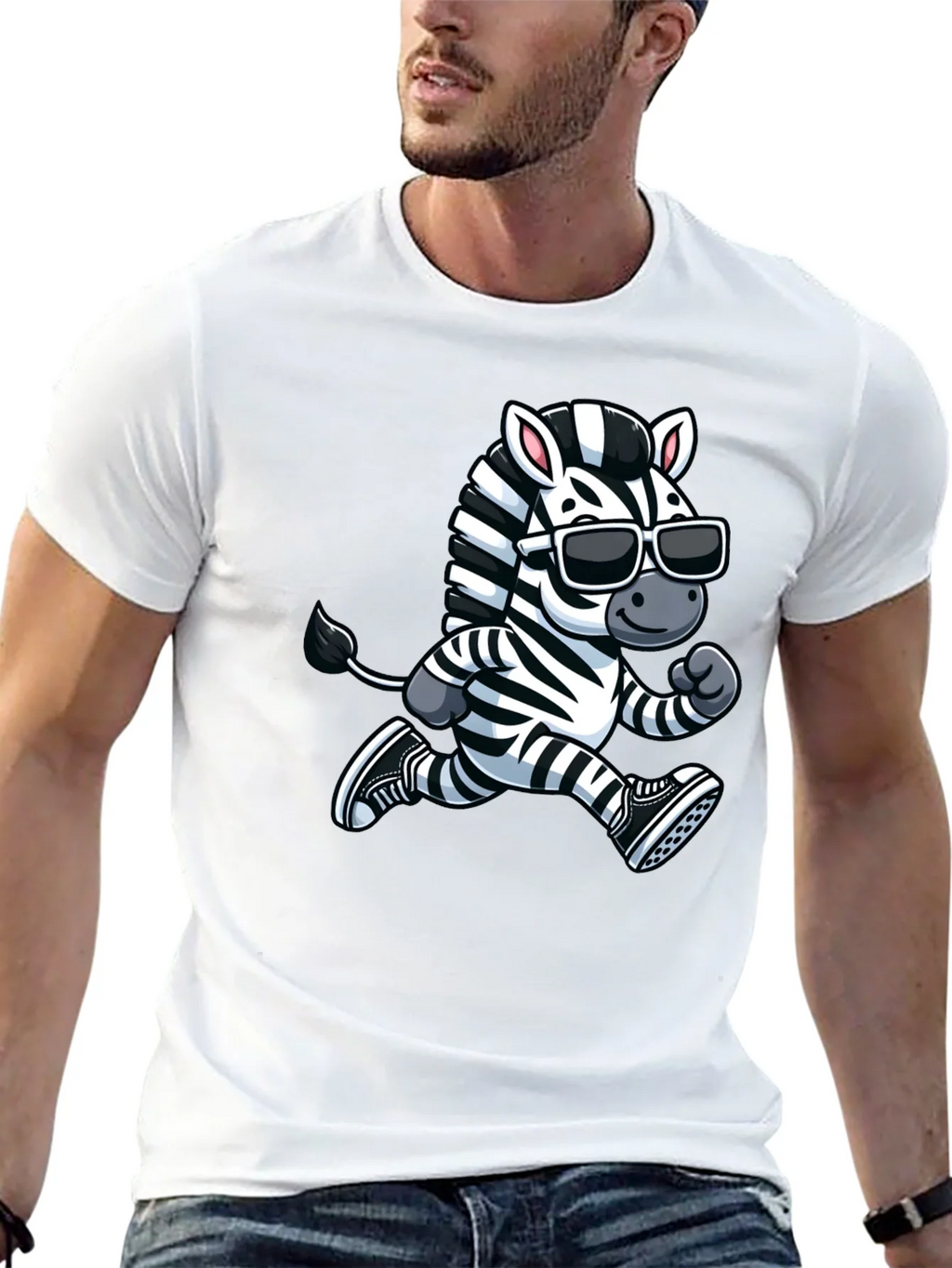Cool Zebra Running T-Shirt - Black Cotton Graphic Tee