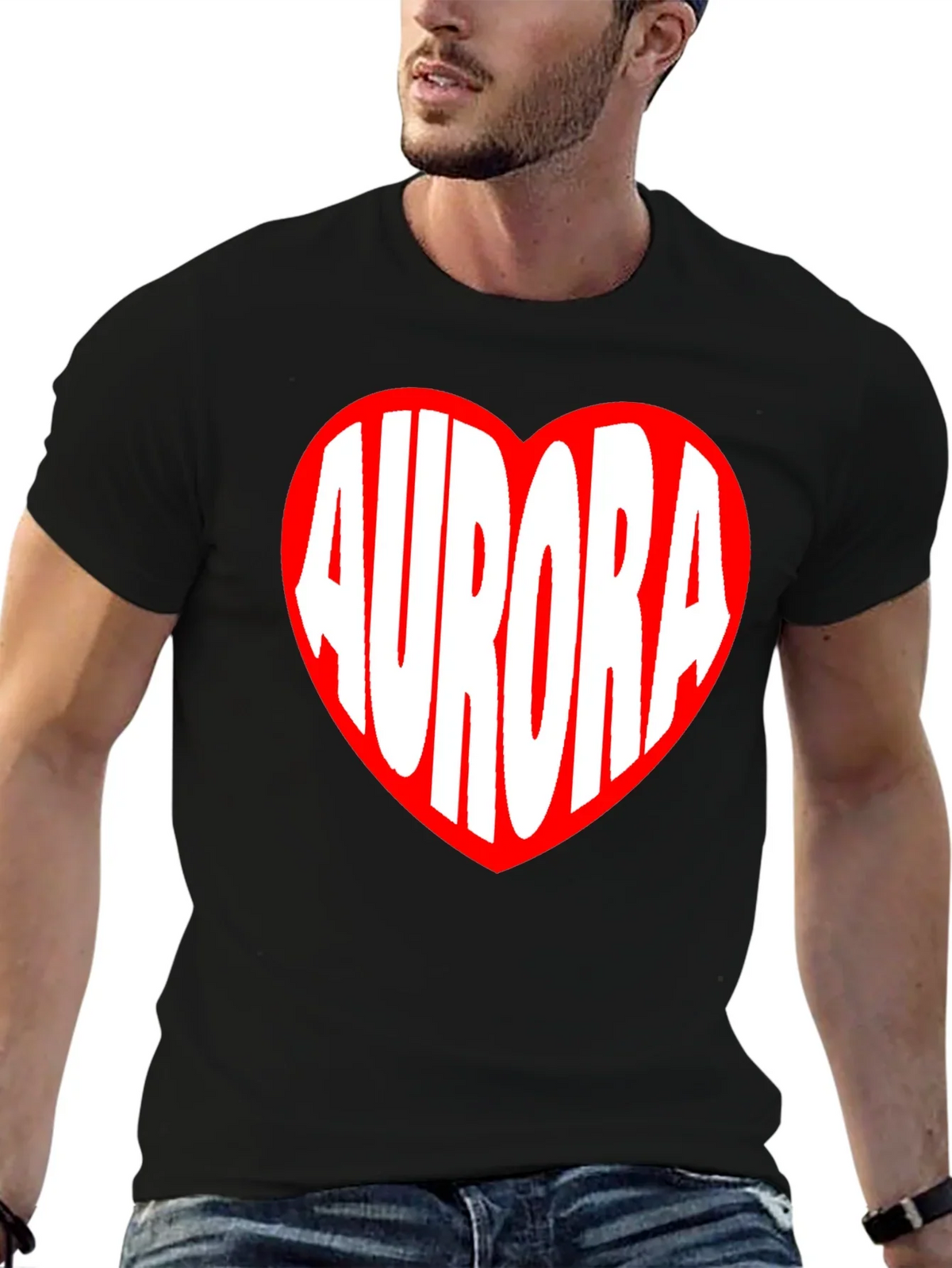 Aurora Heart Graphic Tee - Black Cotton T-Shirt
