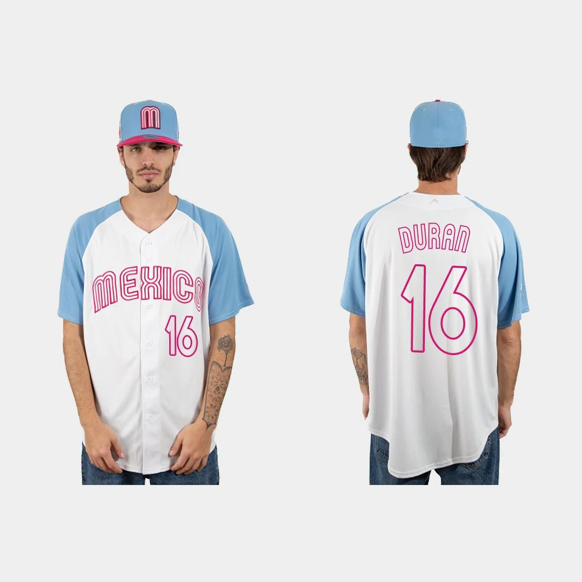 #16 JARREN DURAN MEXICO BASEBALL 2023 WORLD BASEBALL CLASSIC JERSEY C WHITE BLUE Stitches Baseball Jerseys